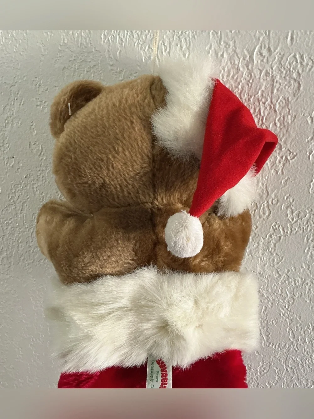 Vintage Teddy Bear Plush Christmas Stocking with Red Nose by Romeris Luvable